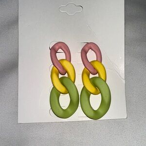 Matte Triple-Link Drop Earrings in Pink, Yellow & Green